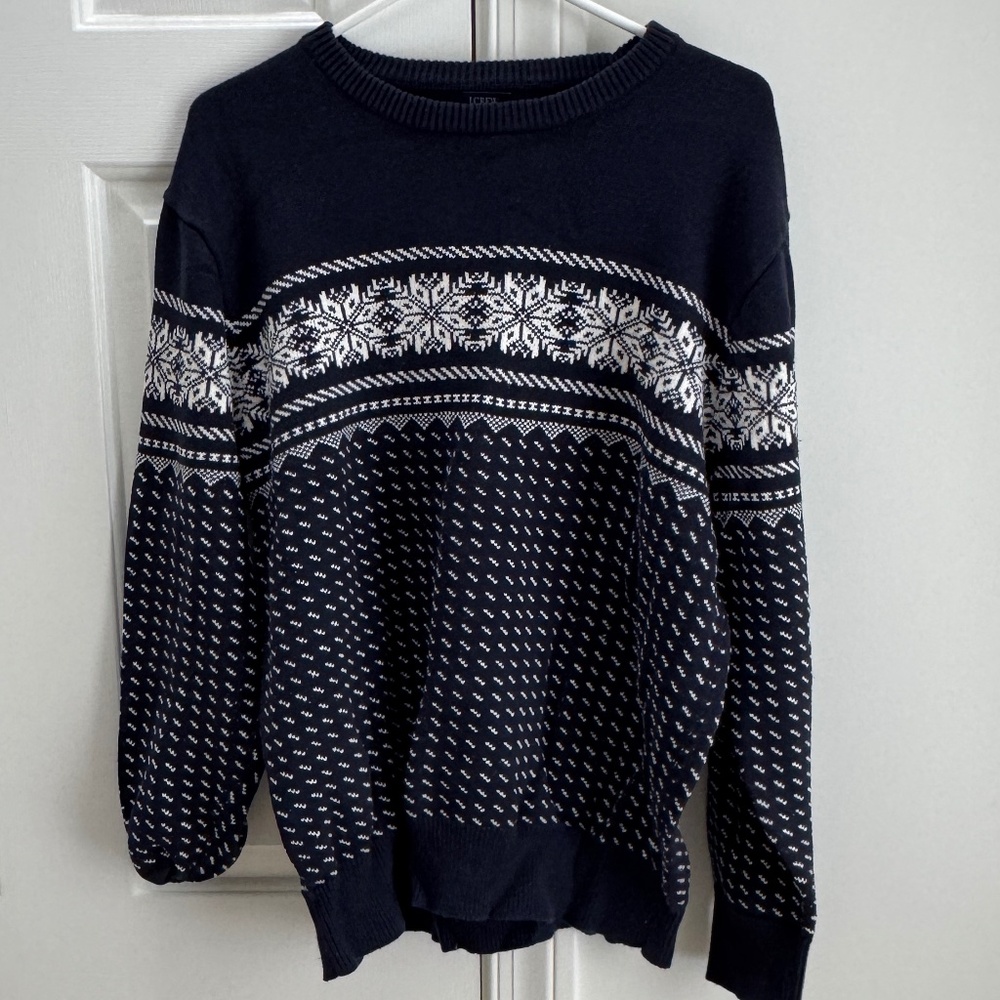 J.Crew Classic Ski Sweater – Men’s Large – Navy Blue Snowflake